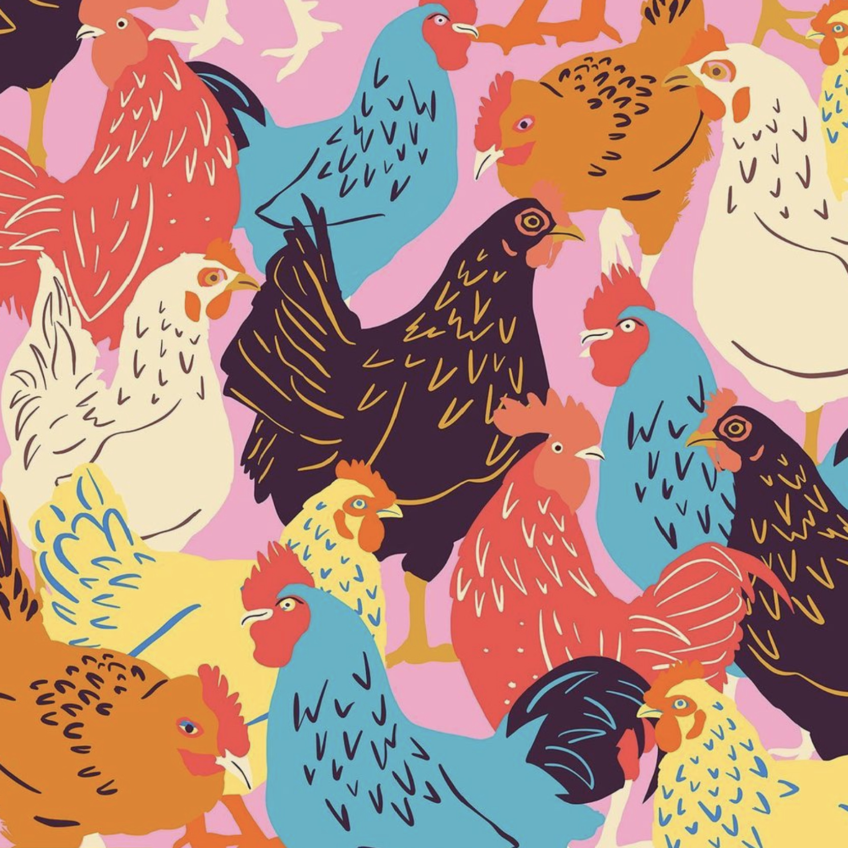 Wild and Free Chicken Pattern Design by Annie Riker