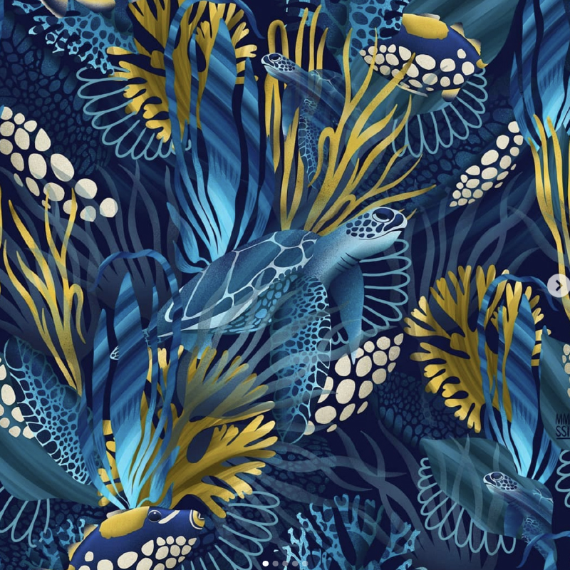 Blue and Gold Ocean Pattern by Michel Massih