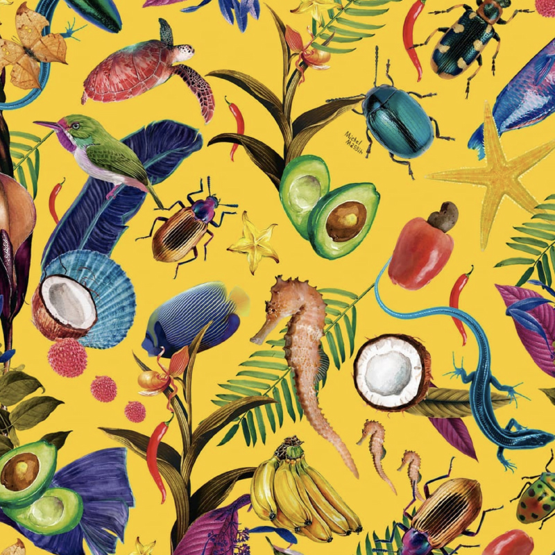 Montage of Motifs on Yellow Pattern by Michel Massih