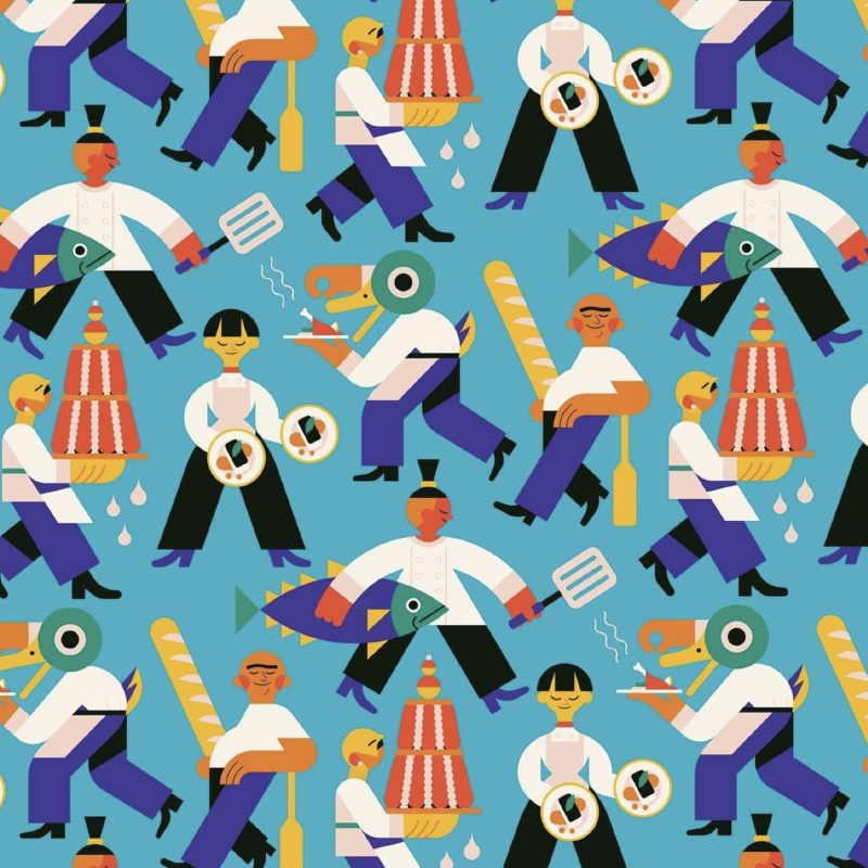 Playful Culinary Skills Pattern Design by Owen Davey