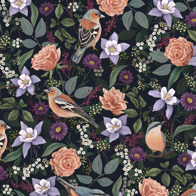 Chaffinch and Nuthatch Pattern Design by Rosie Dore