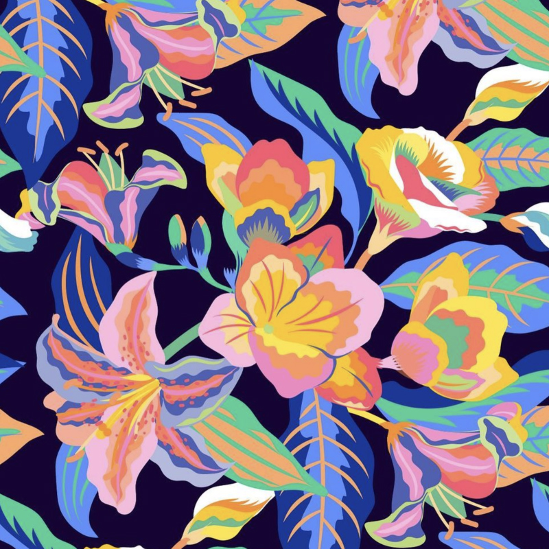 Blue Yellow and Pink Floral pattern by Carolina Mongelos