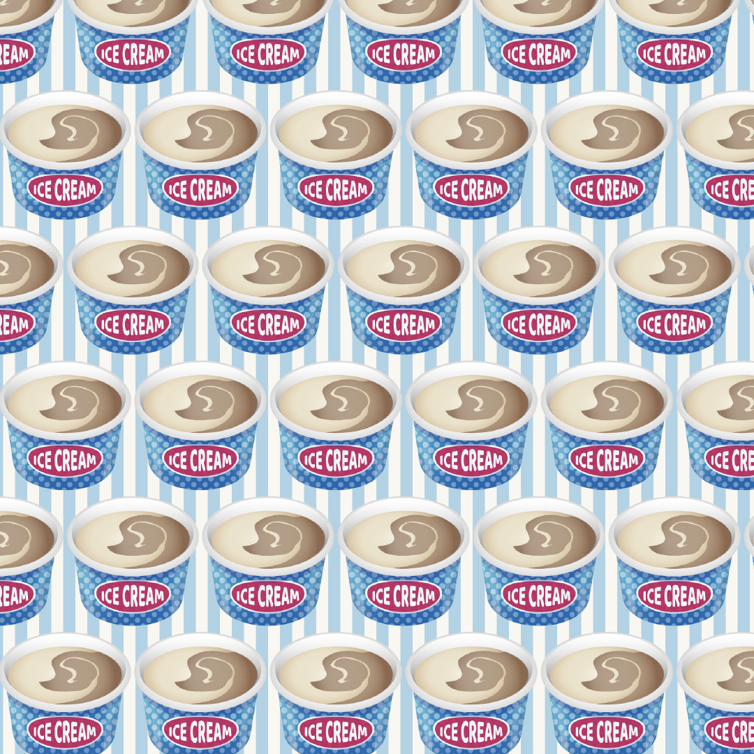 Old Fashioned Ice Cream Cups Pattern with Blue Stripe Background