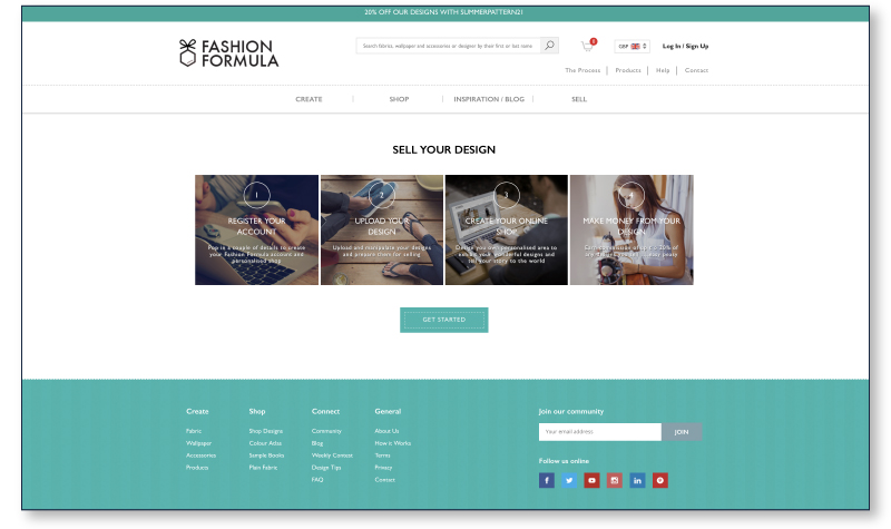 Get started selling your designs webpage on Fashion Formula's website.