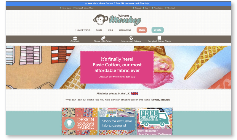 Woven Monkey website's Home page.