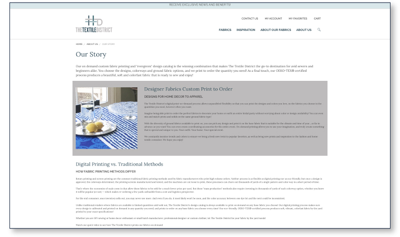 Designer program webpage on The Textile District's website.