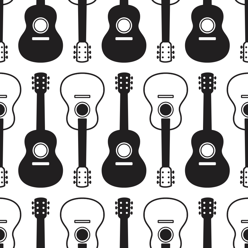 Guitar 2-directional black and white seamless pattern.