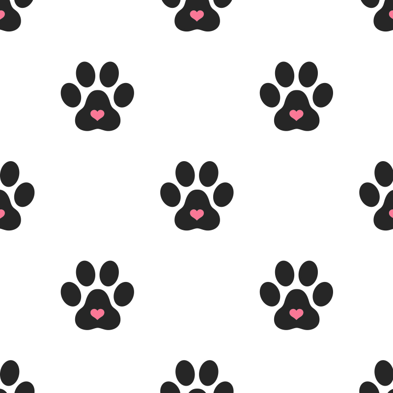 Dog paw with heart is the motif used for this half drop repeat pattern.