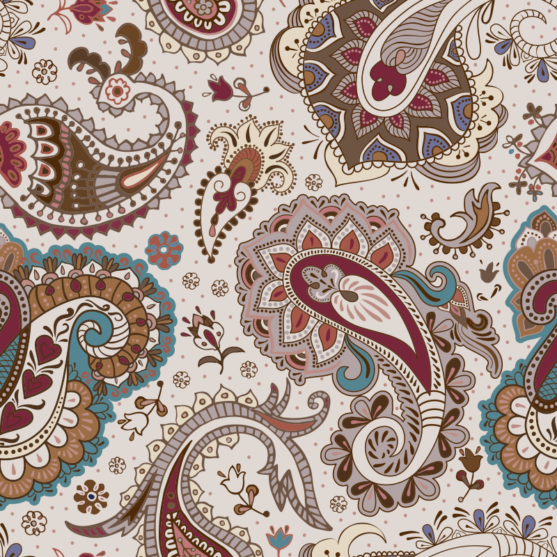 Repeat Pattern design with stylized climbing paisley flower shapes.