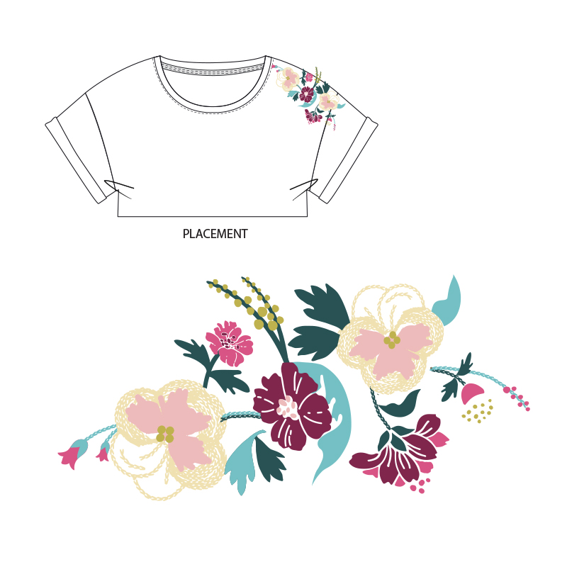 Pattern Placement Floral Embroidery Design.