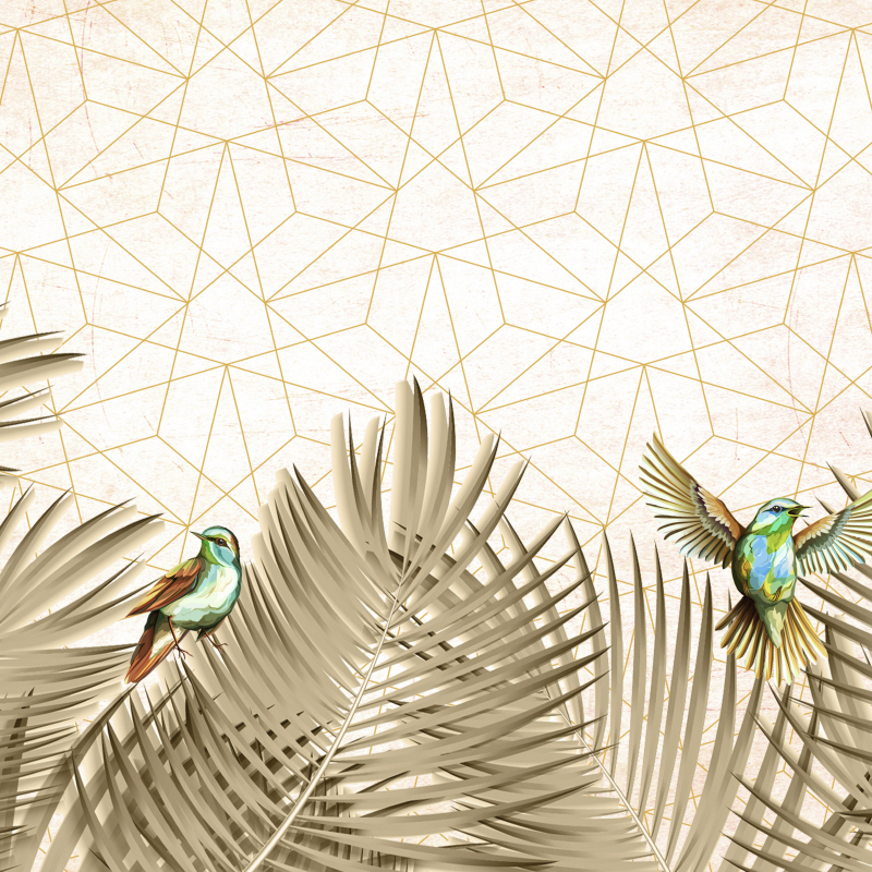 3D birds and flower background wallpaper design.