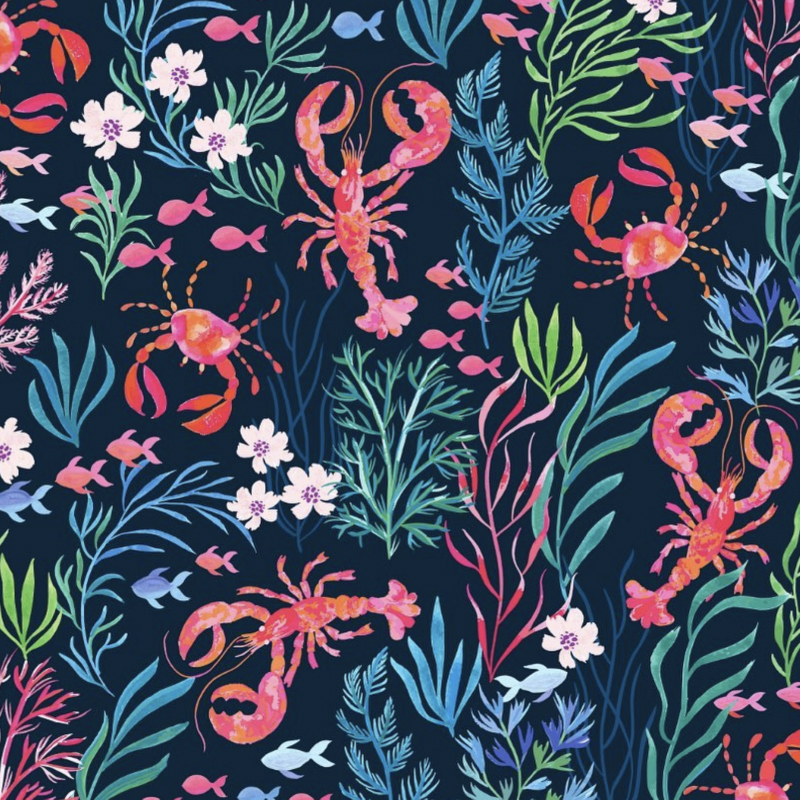 Lobster and Crab Floral Pattern by Jill O'Connor