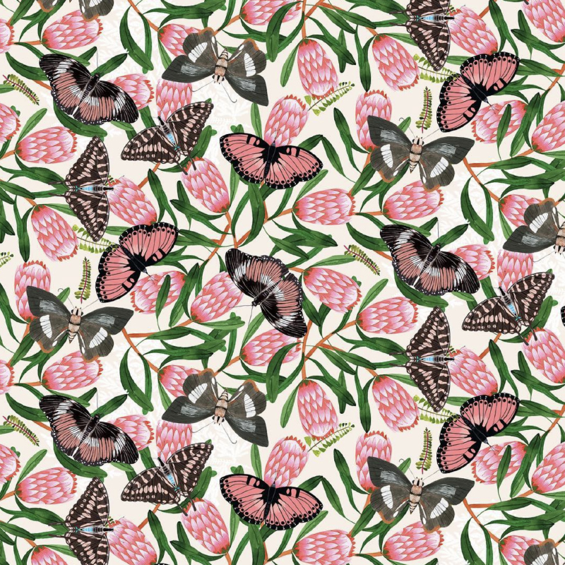 Never Settle Light Pink Floral and Butterfly Pattern by Zoe Ingram