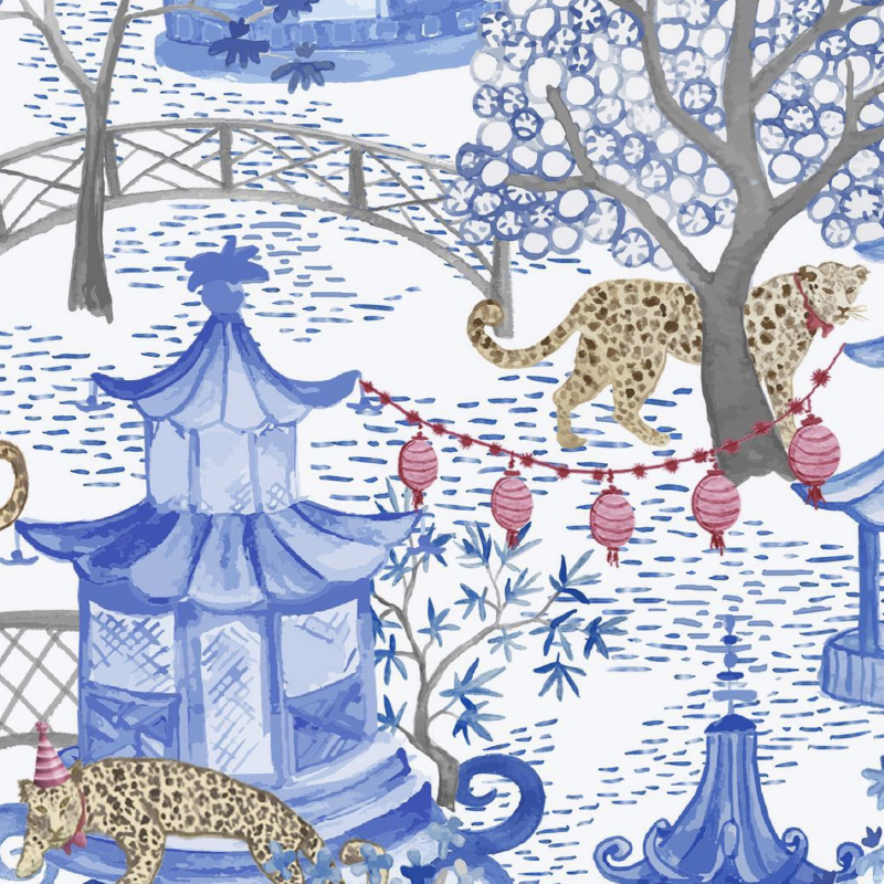 Party Leopards in the Pagoda Forest Pattern by Danika Herrick